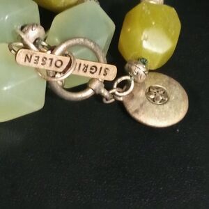 Sigrid Olsen Chunky Green Stone Necklace Toggle Clasp Boho Artisan Jewelry 18"